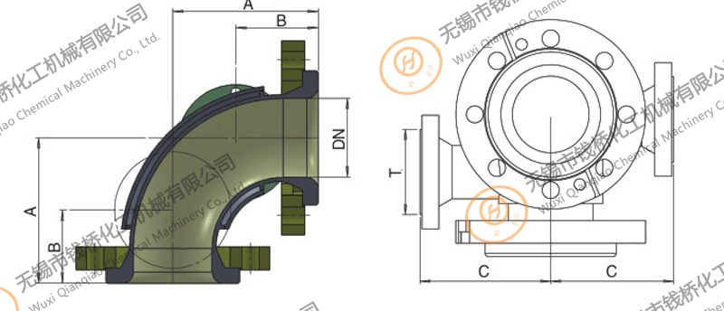 搪玻璃90°夾套彎頭設(shè)計圖